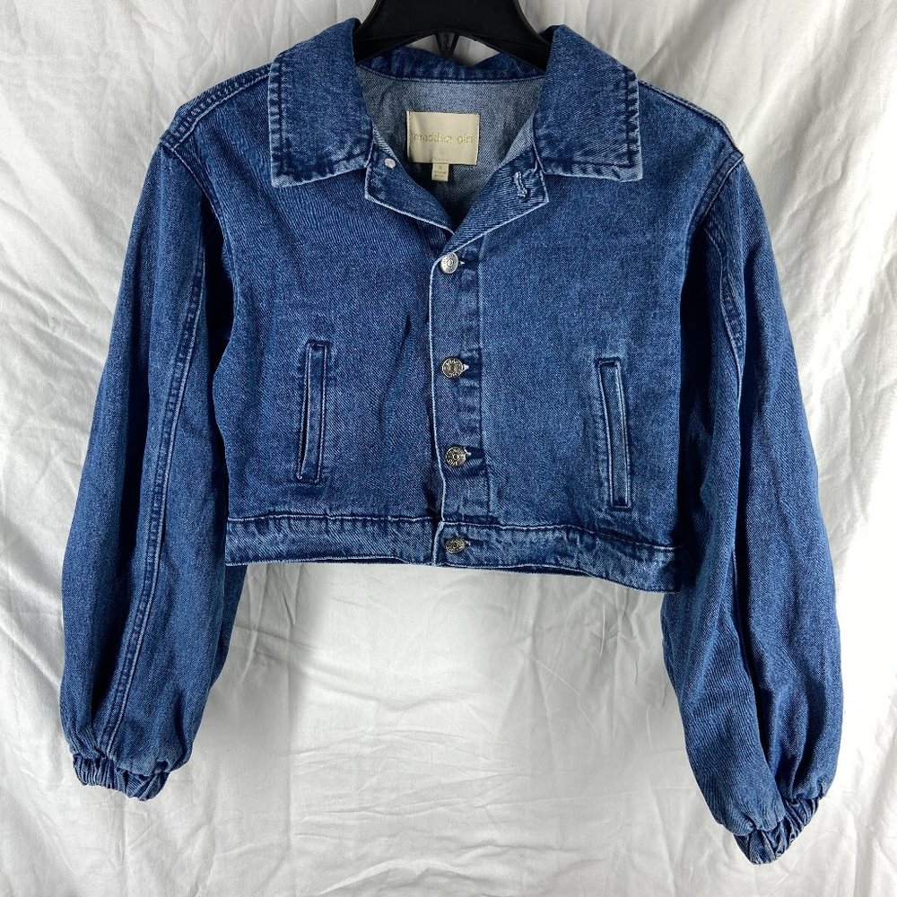 Madden Girl Womens Medium Wash Cropped Denim Jean Jacket Size S